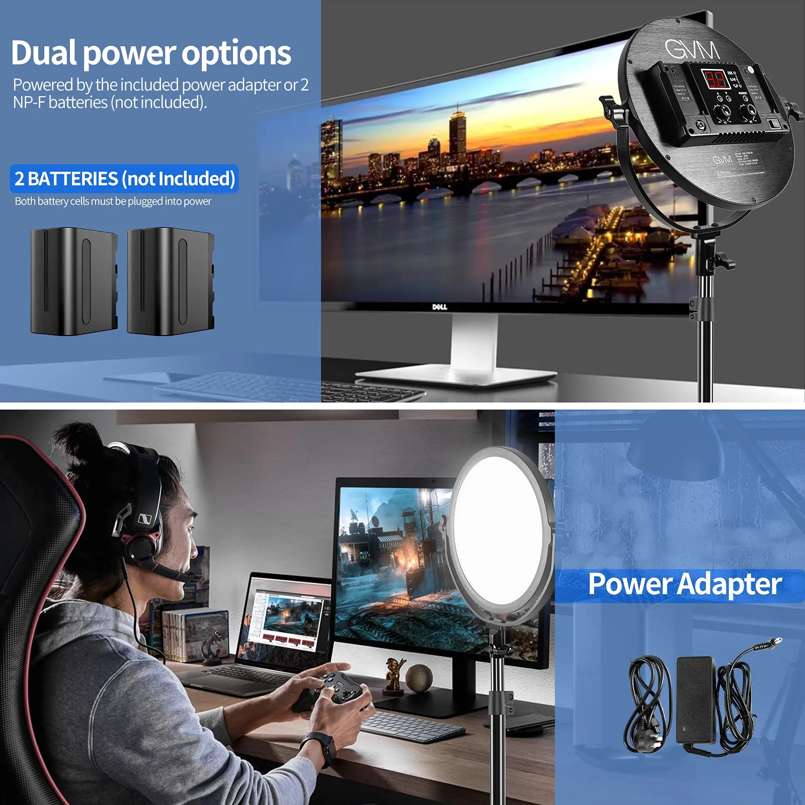 Video Player Led Professional Bi-Color LED Video Light with Round LCD Display - 10/15 ...