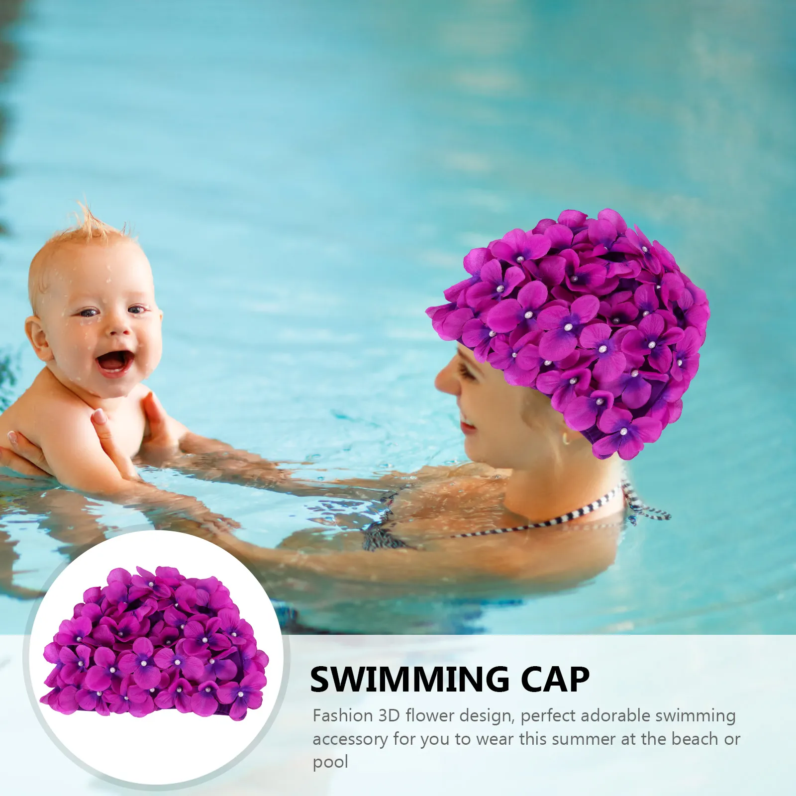 thumbnail image 2 of Retro Floral Swim Hat For Women & Kids - Elastic Bathing Cap For Long Hair 2 of 10