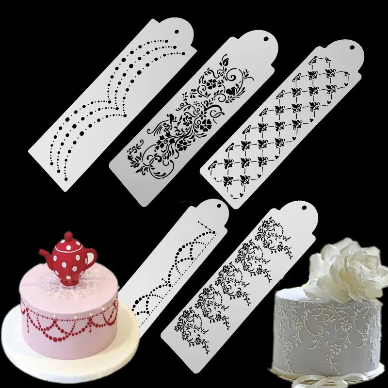 Kettion Cake Decorating Stencils, Cake Painting Templates, Spray Flower Edge Mesh Stencil, Plastic Printing Hollow Molds, Powdered Sieve Template, Floral Side Tool For Cookie Dessert Fondant Cupcake