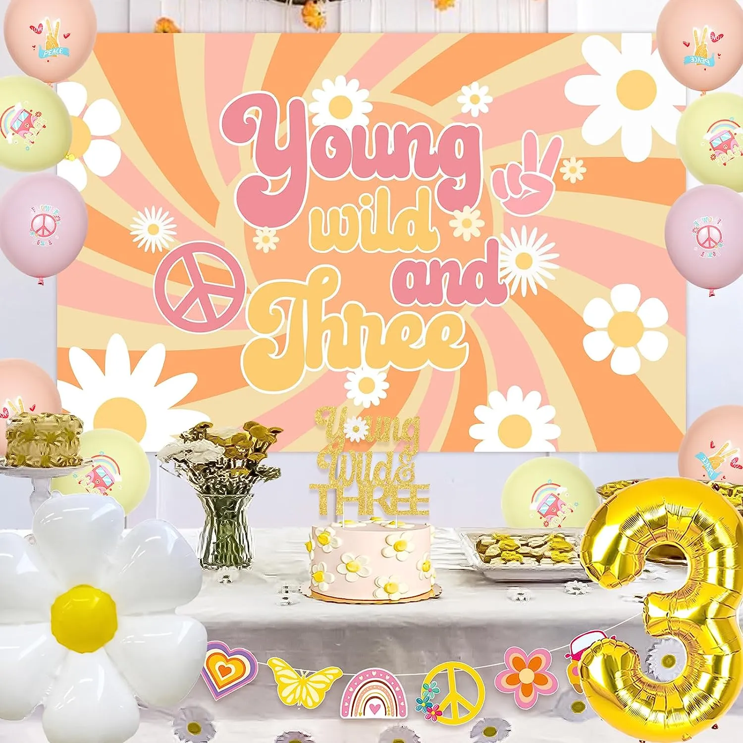Save Big on Bulk 3rd Birthday Decorations 3rd Birthday Decorations For  Girls Hippie Boho Daisy Theme, Tablecloth, Balloons Set Best Deals on  DHgate