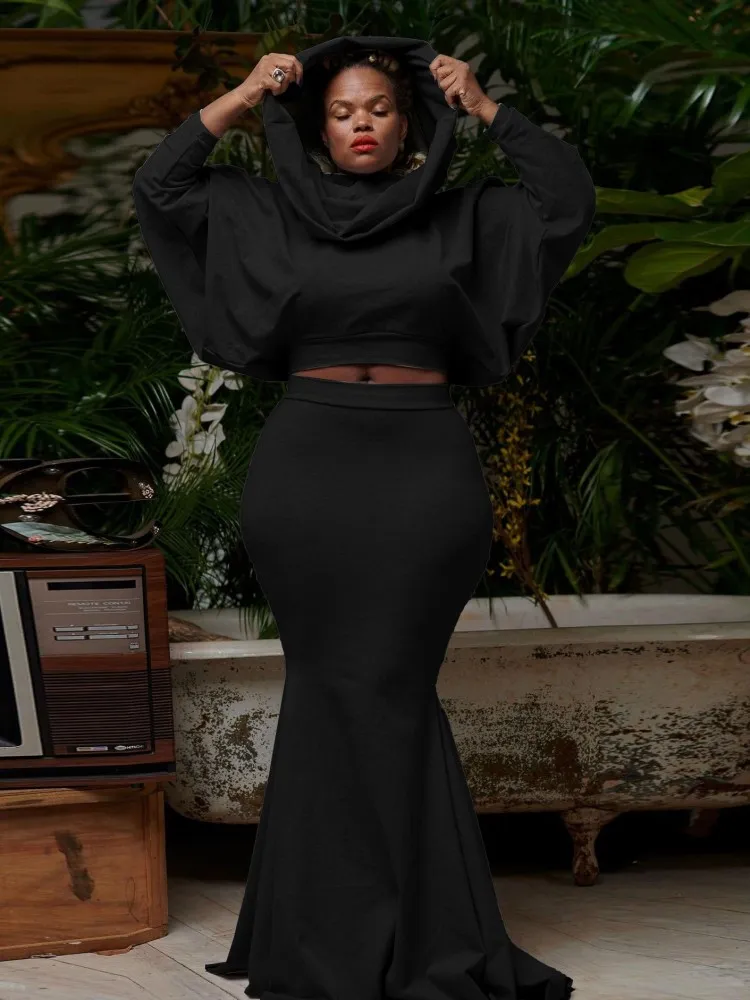 Long Skirt African Women Outfits Nigerian Clothes Slim Hooded Top Mermaid  Skirt Suit in Grey, Black, White from Dhgate Street Style Dresses - price  89.99