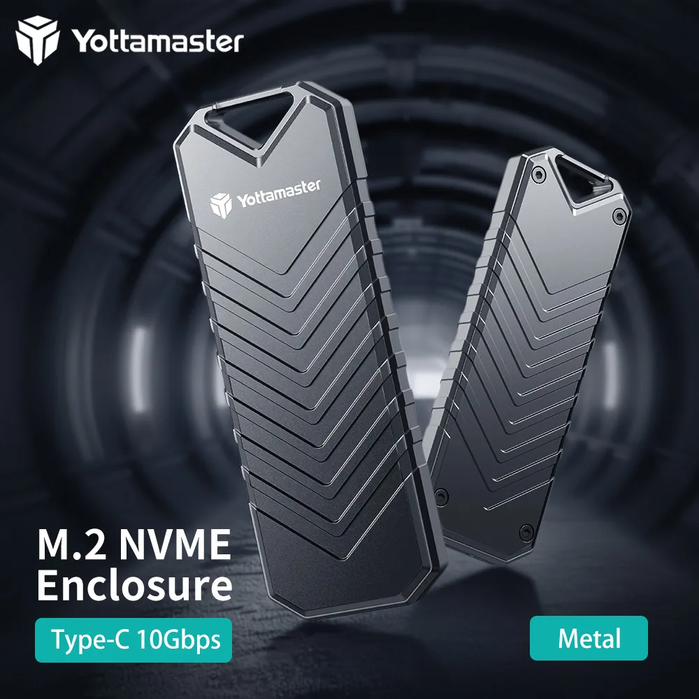 Yottamaster Dual Protocol M.2 SSD Case M.2 NVMe/SATA Hard Disk Enclosure Type-C USB3.2 Gen2 10Gbp M-key B&M-key 4TB Capacit