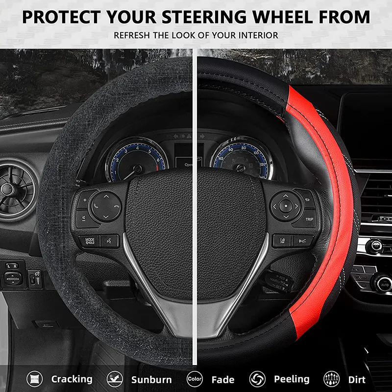 thumbnail image 2 of Red Massage Grip Steering Wheel Cover - Anti-Slip, Fits Car, SUV, Truck | BDK Brand 2 of 14