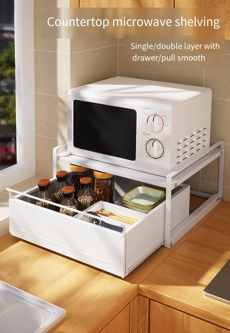 Microwave Shelf Kitchen Pull Out Storage Rack Countertop Desktop Organizer Plastic Seasoning Storage Basket White From Homepro11 343.42 DHgate.Com