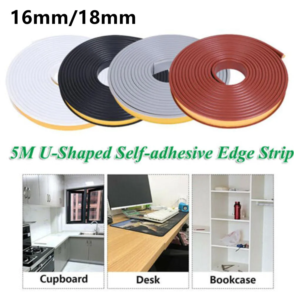 Ansteker TPE U-Shape Edging Trim, 18mm*3m Self Adhesive Flexible Peel And Stick Veneer Edging Tape For Table Cabinet Furniture Restoration (Grey