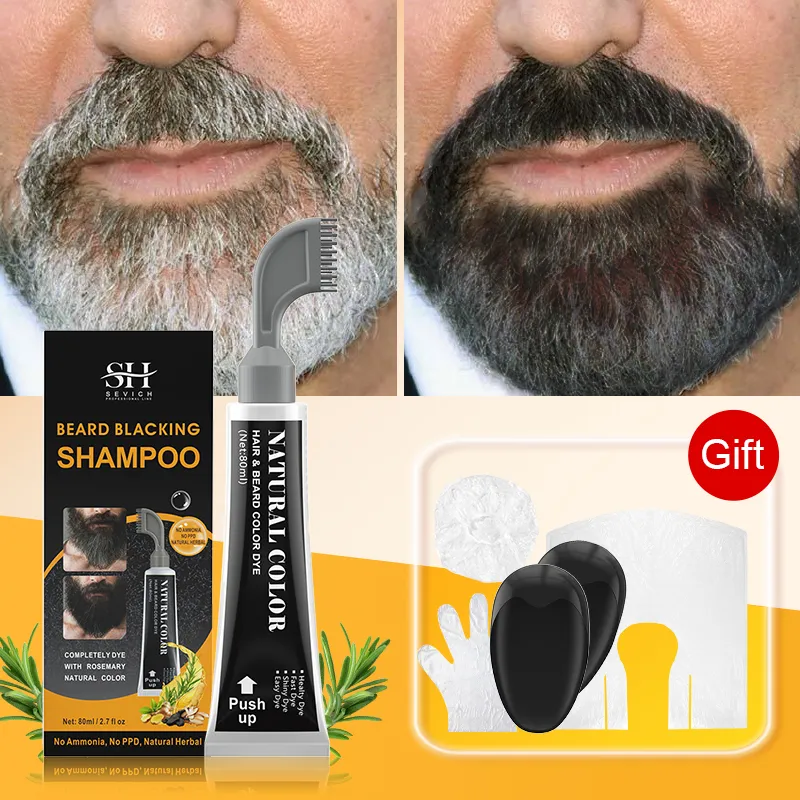 Herbal Black Beard Dye Shampoo - Natural Darkening Cream with Comb for Men's Beard Care- Picture 5 Of 6