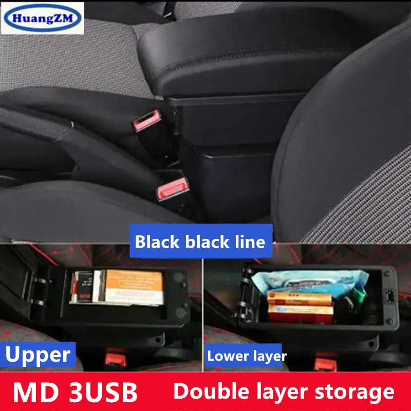 Universal Adjustable Car Center Console Armrest Box – Black ABS Plastic With Soft Leatherette Padding, Front Storage Box