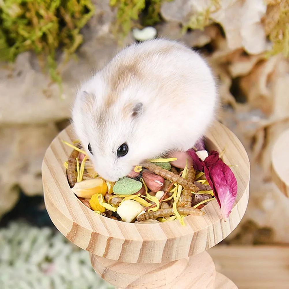 Wooden Round Hamster Food Bowl for Small Pets Feeding Eco
