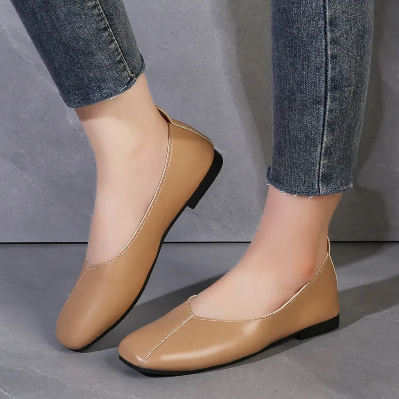 DHgate.com:Elegant Comfort: Square-Toe Flat Shoes for Womens