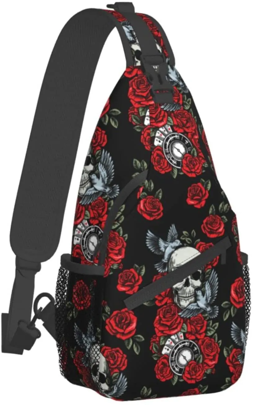 Docsckus Unisex Crossbody Sling Backpack - Skull Floral Print, Water-Resistant Daypack For Travel & Hiking - View #6