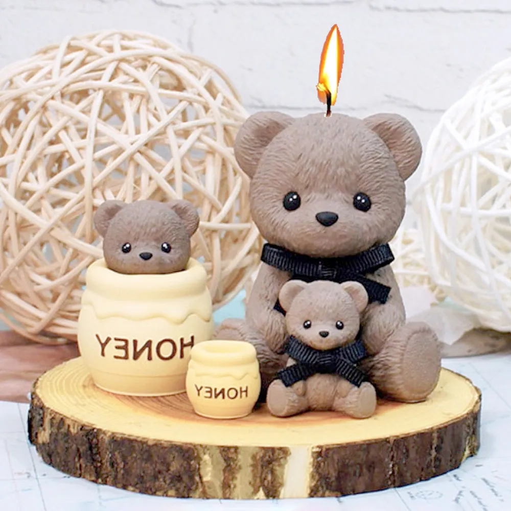 Teddy Bear Honey Jar Silicone Candle Moulds Cute Candle Molds For