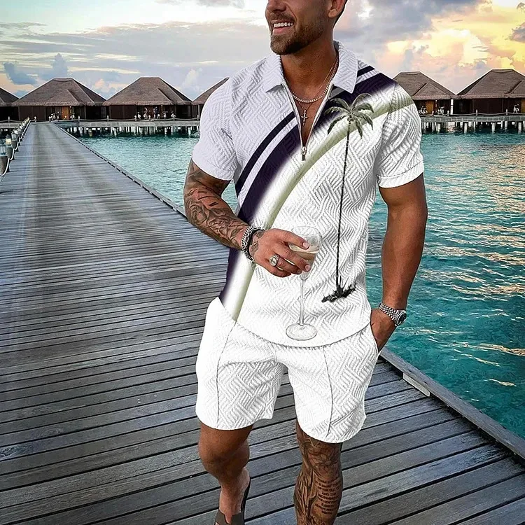 Coco 3D Printed Mens Sweatsuit Set Casual Beachwear With Zipper Collar Polo Shirt And Graphic Shorts Men Fashion Clothing Set 240618 From Dou003 14.33 DHgate.Com