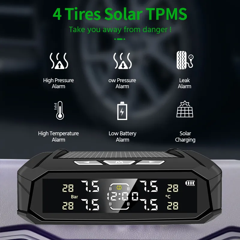 Solar Tire Pressure Monitoring System E-ACE Car TPMS Sensor: Wireless ...
