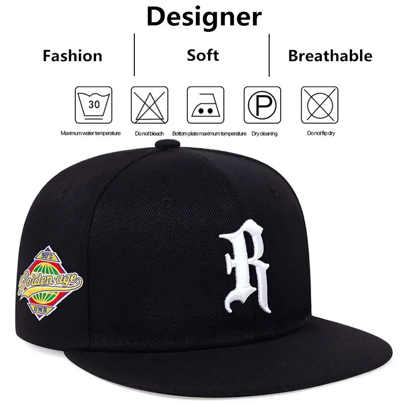 Cap With Letter R Embroidered Gothic Letter R Adjustable Hip-Hop Baseball Caps for Spring ...