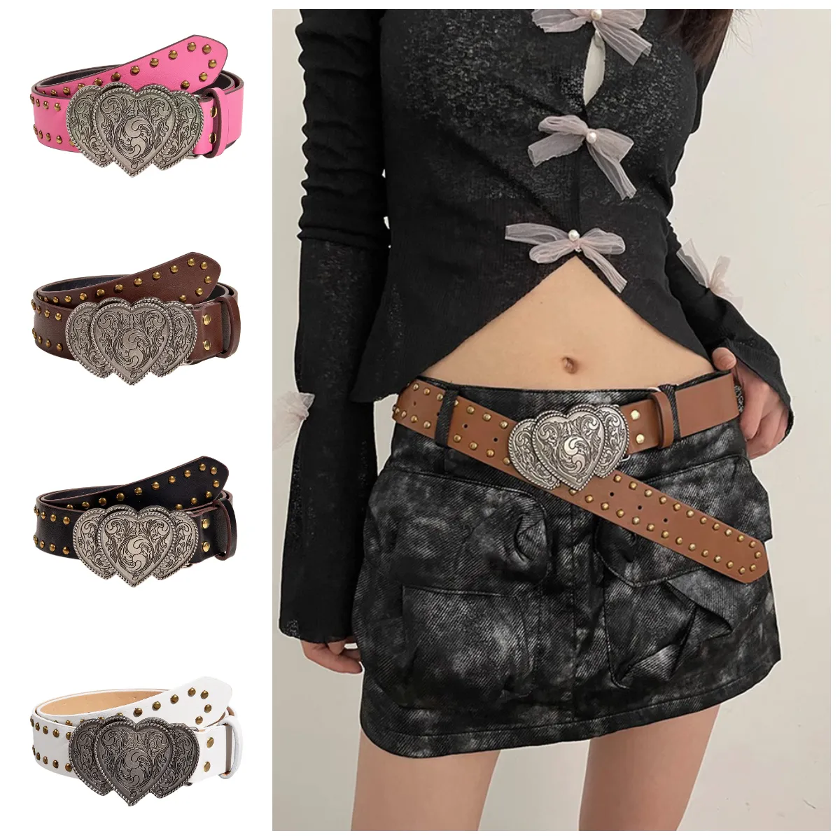 Y2K Punk Gothic PU Leather Waist Belt with Metal Buckle for