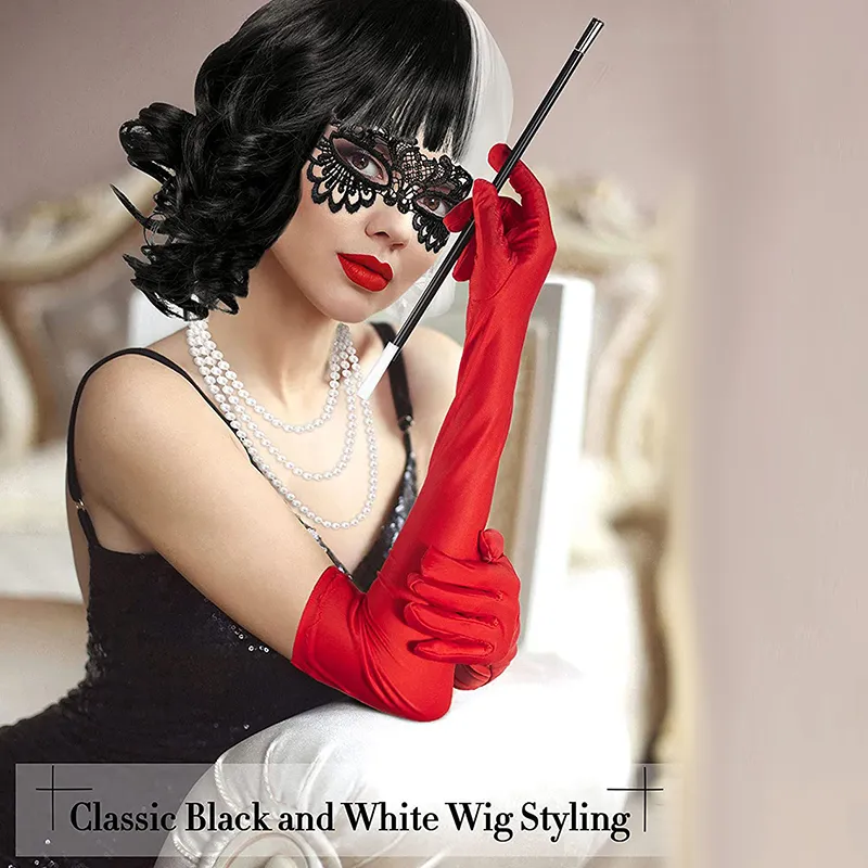 Cruella De Vil Cosplay Costume Set with Cotton Wig, Eye Mask  display picture 1