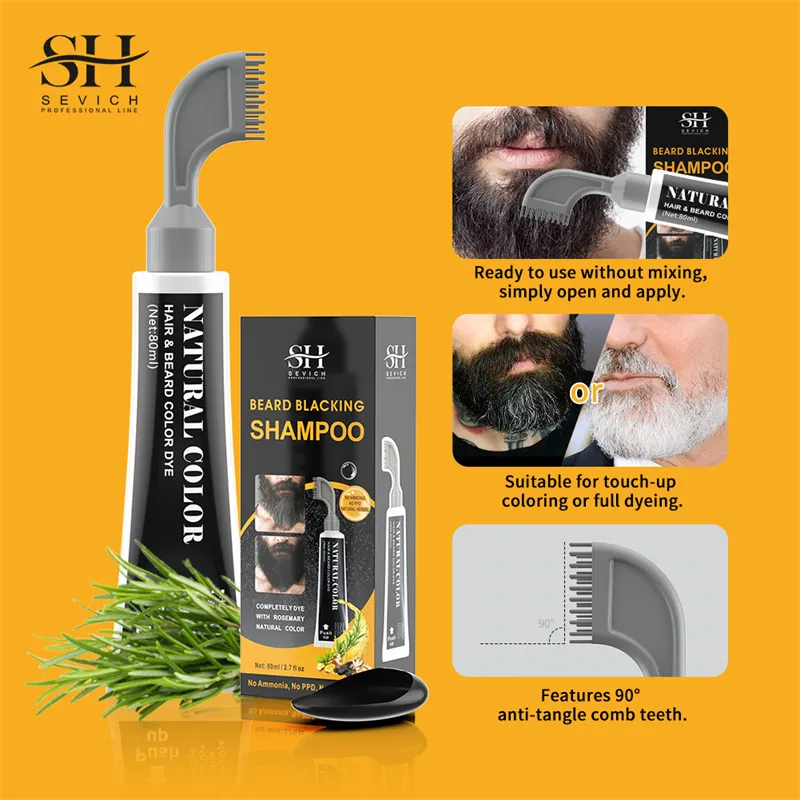2024 Herbal Extract Black Beard cream With Comb rosemary Fast Black Beard Dye Shampoo instant hair dye cream Beard care For Men- Picture 3 Of 6