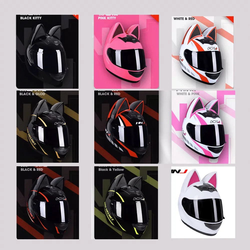 black cat ears motorcycle helmet HNJ with & Gold Visor Stick the nubs to your helmet Sleek Black Cat Motorcycle Helmet
