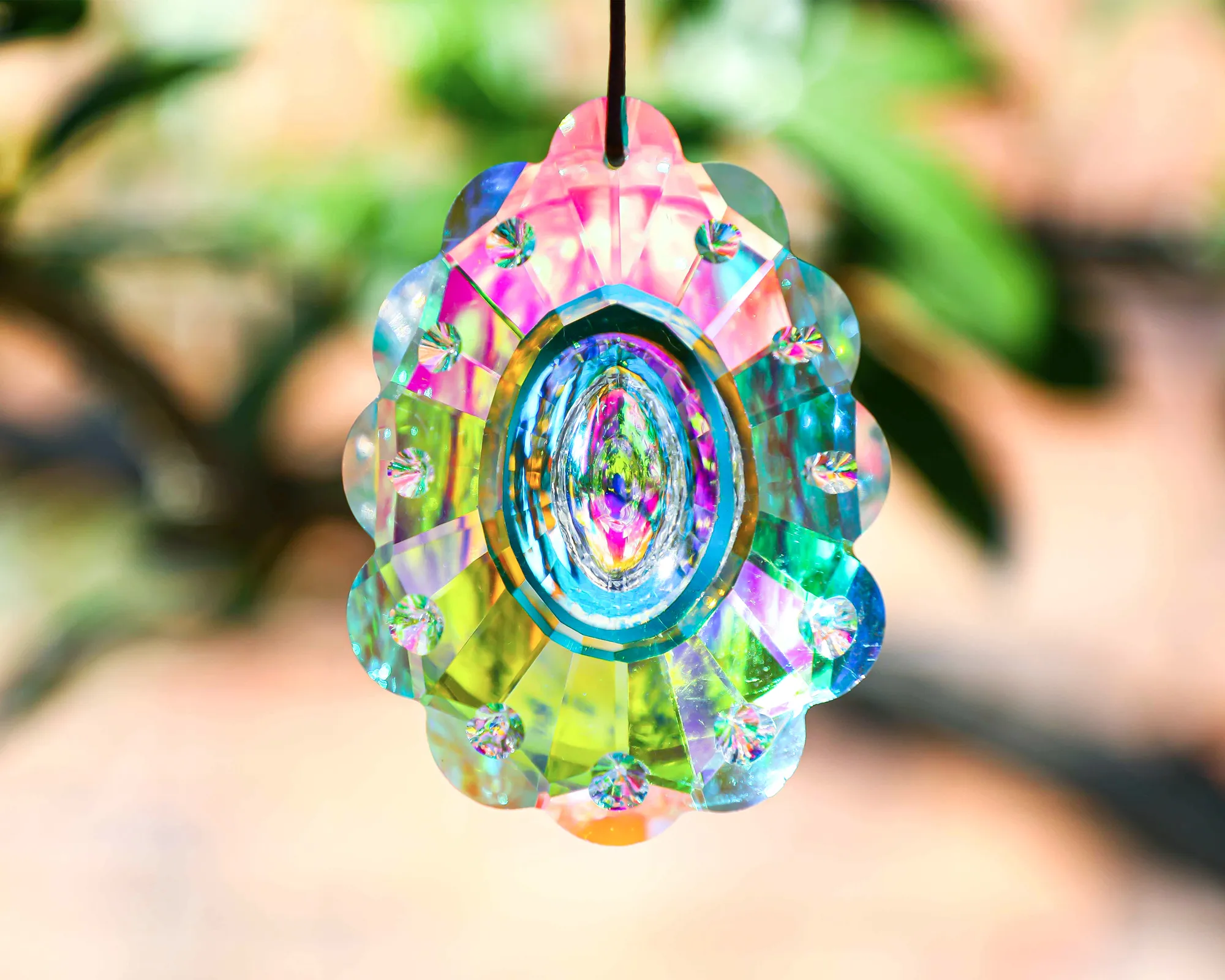 Crystal Rainbow Suncatcher With Moon Shaped Amethyst Stones, Crystal Sun Catchers Window Prism Crystals Catcher Wind Chimes For Window