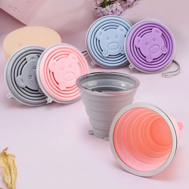 Folding Silicone Cup 200ml BPA Free Food Grade Portable Collapsible ...