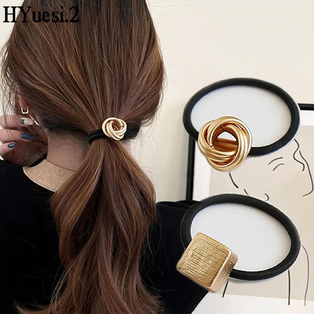 Gold Hair Ties With Twisted Charms Elastic Metal From