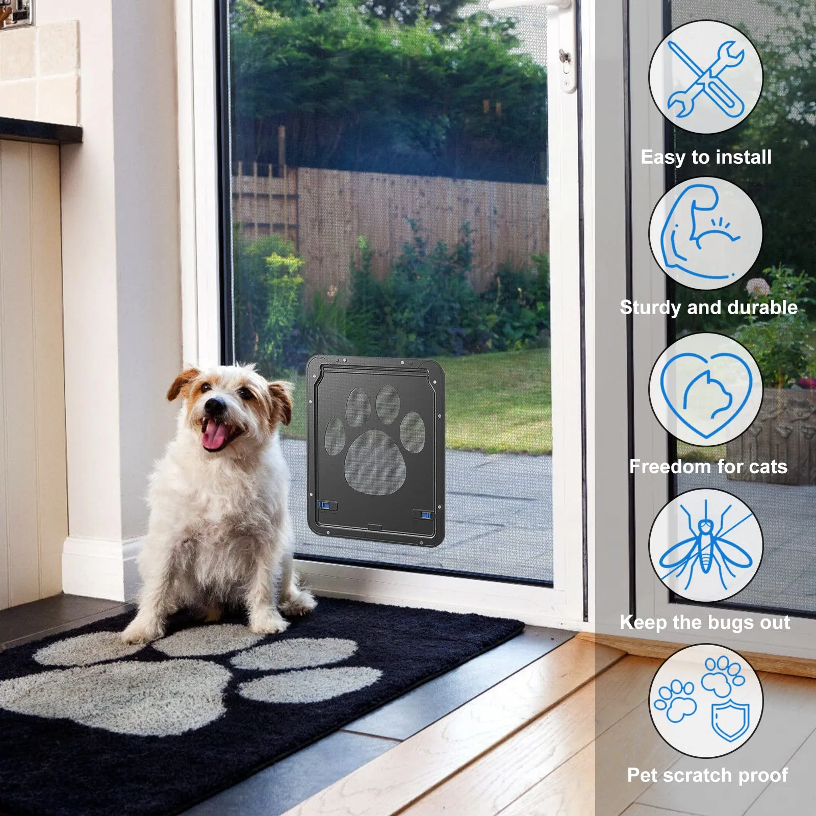 Lockable Pet Door For Screen Doors - Magnetic Flap Dog Cat Door For Porch & Windows