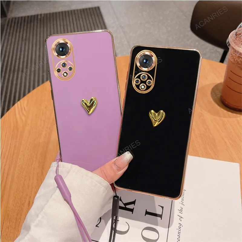 3D Silicone Phone Case For Nova Phone Gold Heart Plating Soft Case