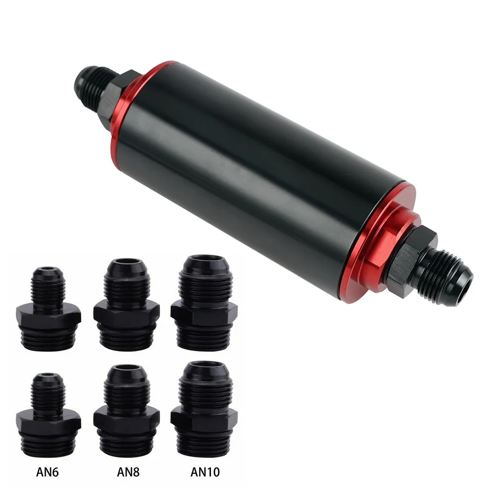 Universal 100 Micron Billet Aluminum Inline Fuel Filter Kit - AN6 AN8 AN10 Fittings