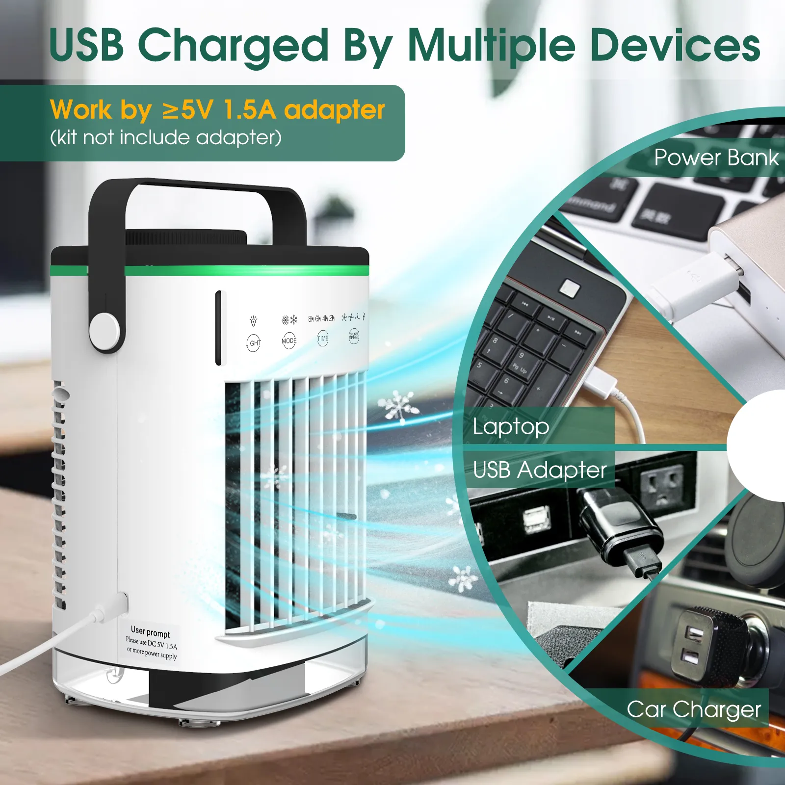 Climatiseur Mobile Silencieux USB - Mini Refroidisseur D'Air Portable 3 Vitesses Avec Minuterie