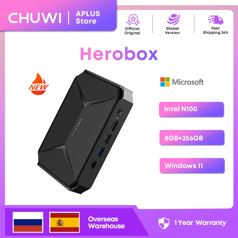 CHUWI Herobox Mini PC: 8GB RAM, 256GB SSD, Intel N100 Quad