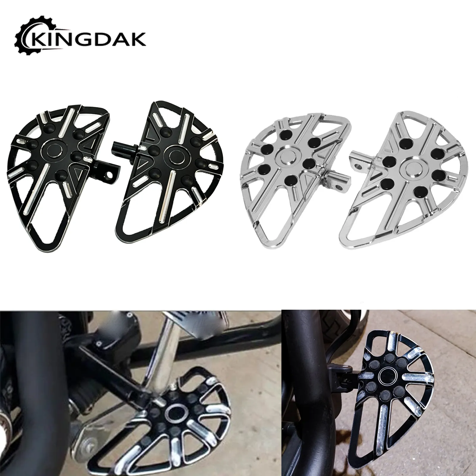 Lenkdou CNC Billet Aluminum Foot Pegs Floorboards For Harley Softail Touring Road Glide – Black/Chrome (4 Pieces)