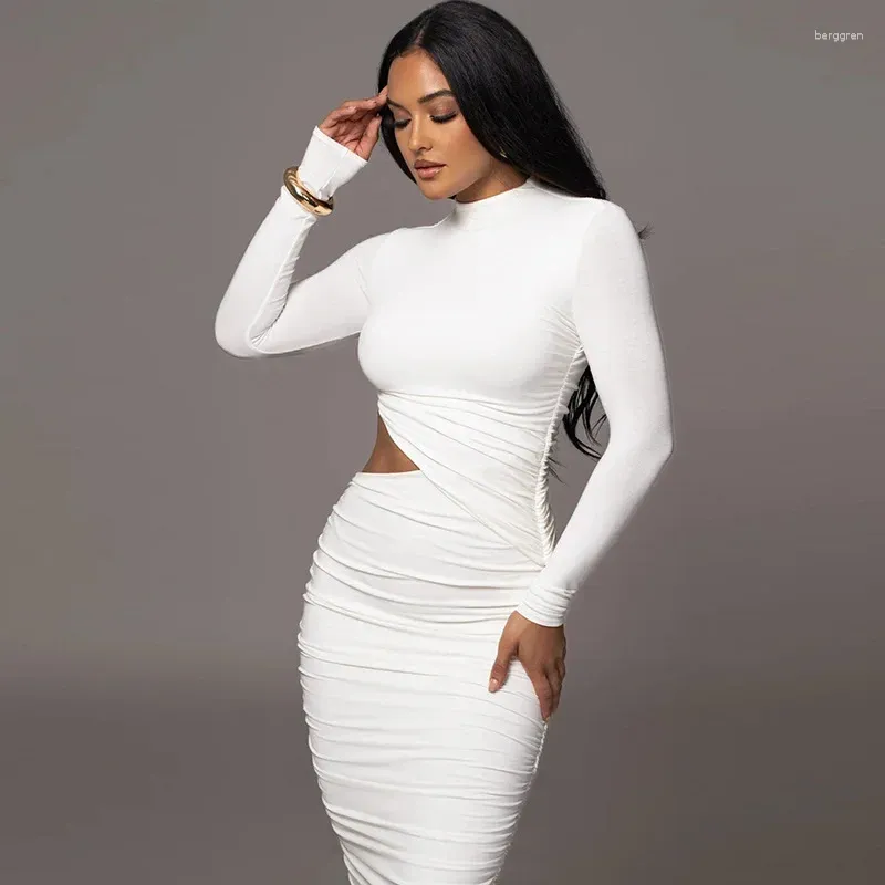 Long Sleeve Midi Dress White Ruched Bodycon Cut Out Woman Casual Autumn  Winter from Dhgate Basic & Casual Dresses - price 21.57