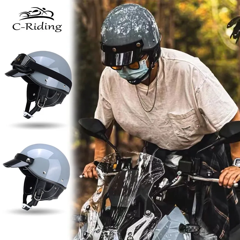 Seodon Retro Half Shell Motorcycle Helmet - Lightweight Open Face Skull Cap For Men & Women