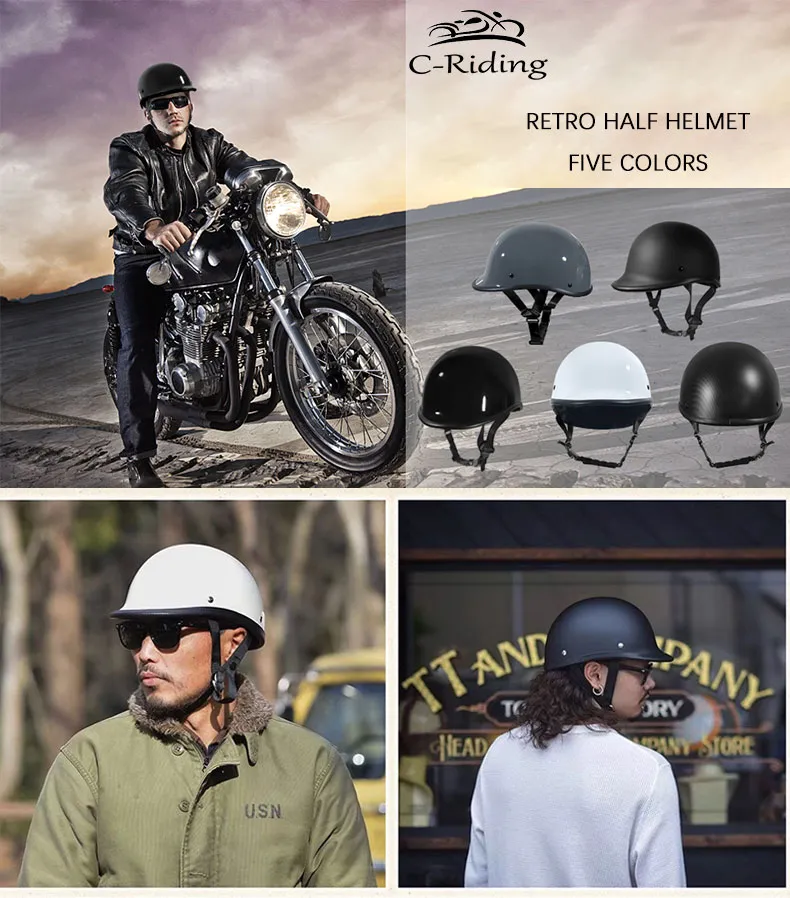 VCOROS Motorcycle Half Face Helmet Sun Visor Quick Release Buckle DOT
