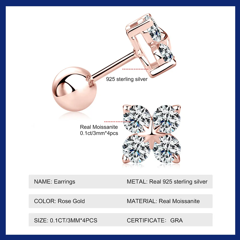 DHgate.com:Exquisite 925 Silver Moissanite Stud Earrings
