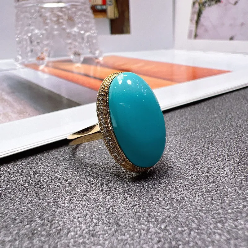 Adjustable Womens Rings: Large Oval Blue Stone Ring, Classic Style - Main Image