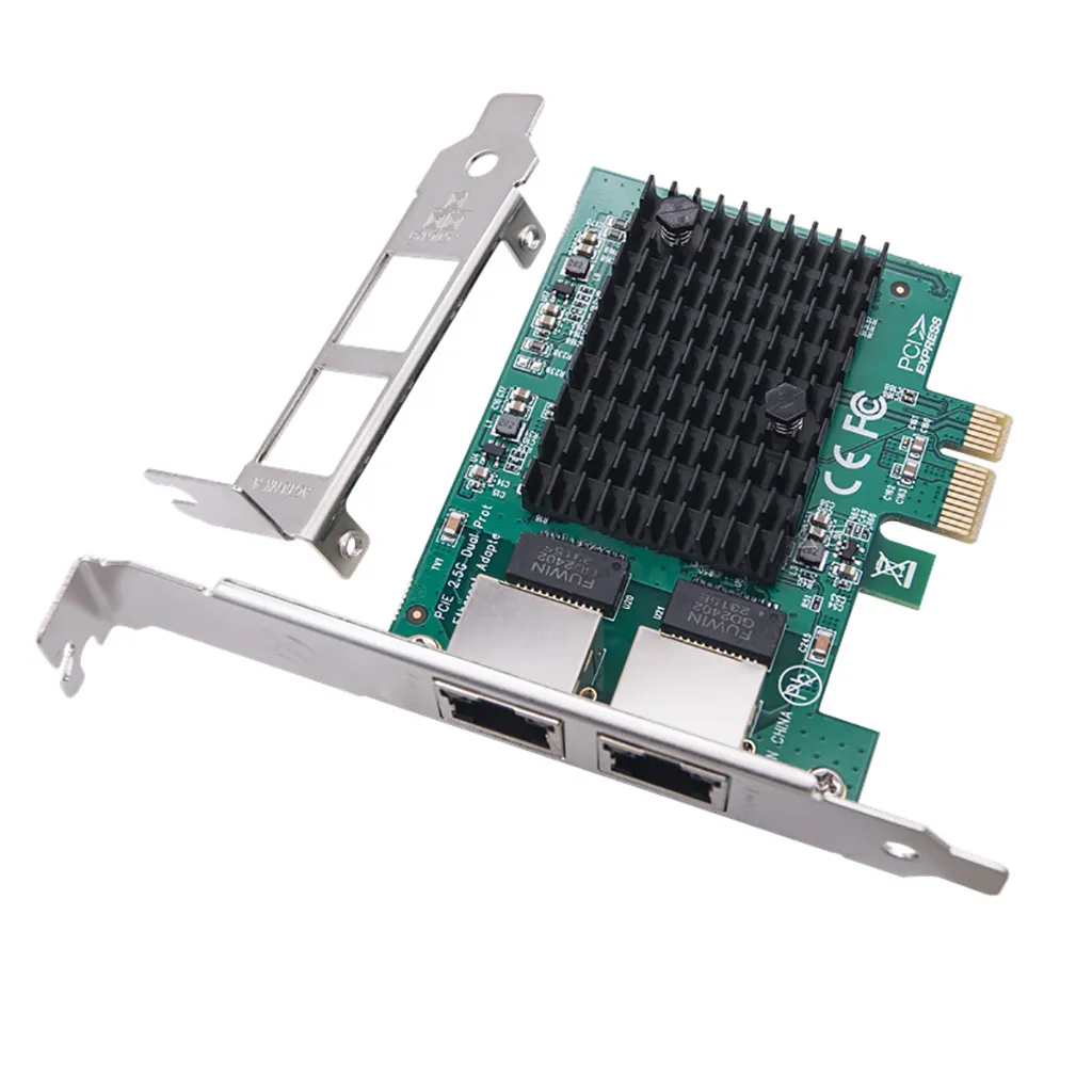 Ethernet Network Adapter Card PCI-E X1 2.5G 10/100/1000Mbps Gigabit Server Network Card RTL8125BG Dual-Port RJ45 for PC Desktop