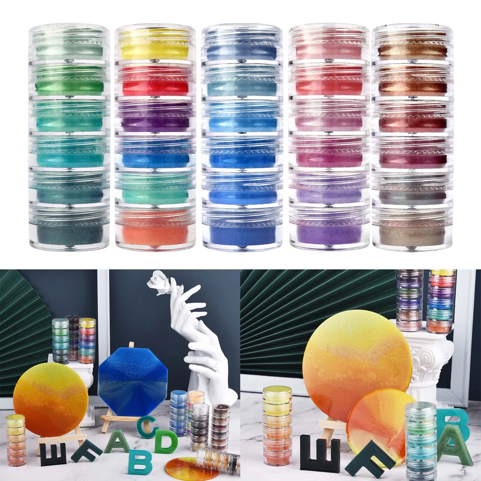 Powder Color Craft 6-Color Set Pearl Powder Pigments for Epoxy Resin Crafts, Candle Mold ...
