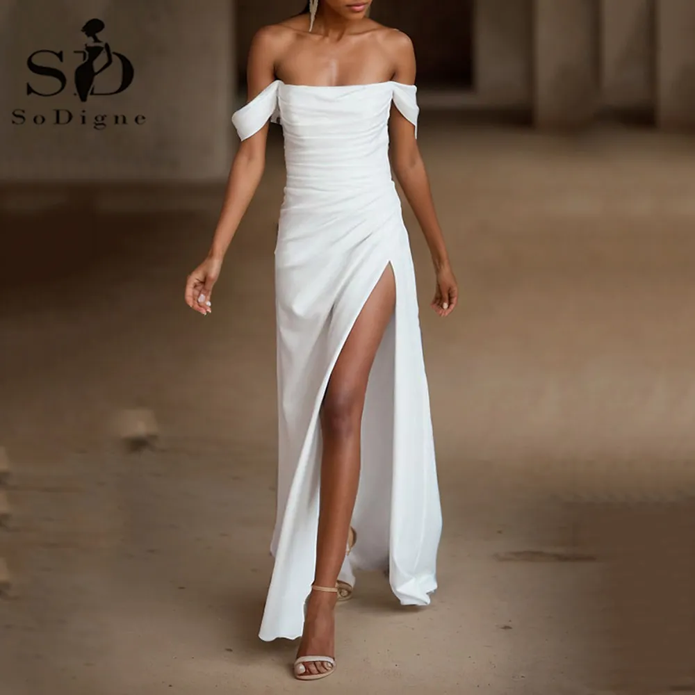 White Sheath Satin Wedding Dress Off The Shoulder Mermaid Silhouette with Built-in Bra and Pleat Decoration from Dhgate Other Wedding Dresses - price 284.7 White Sheath Satin Wedding Dress Off The Shoulder Mermaid Silhouette with Built-in Bra and Pleat Decoration from Dhgate Other Wedding Dresses - price 284.7