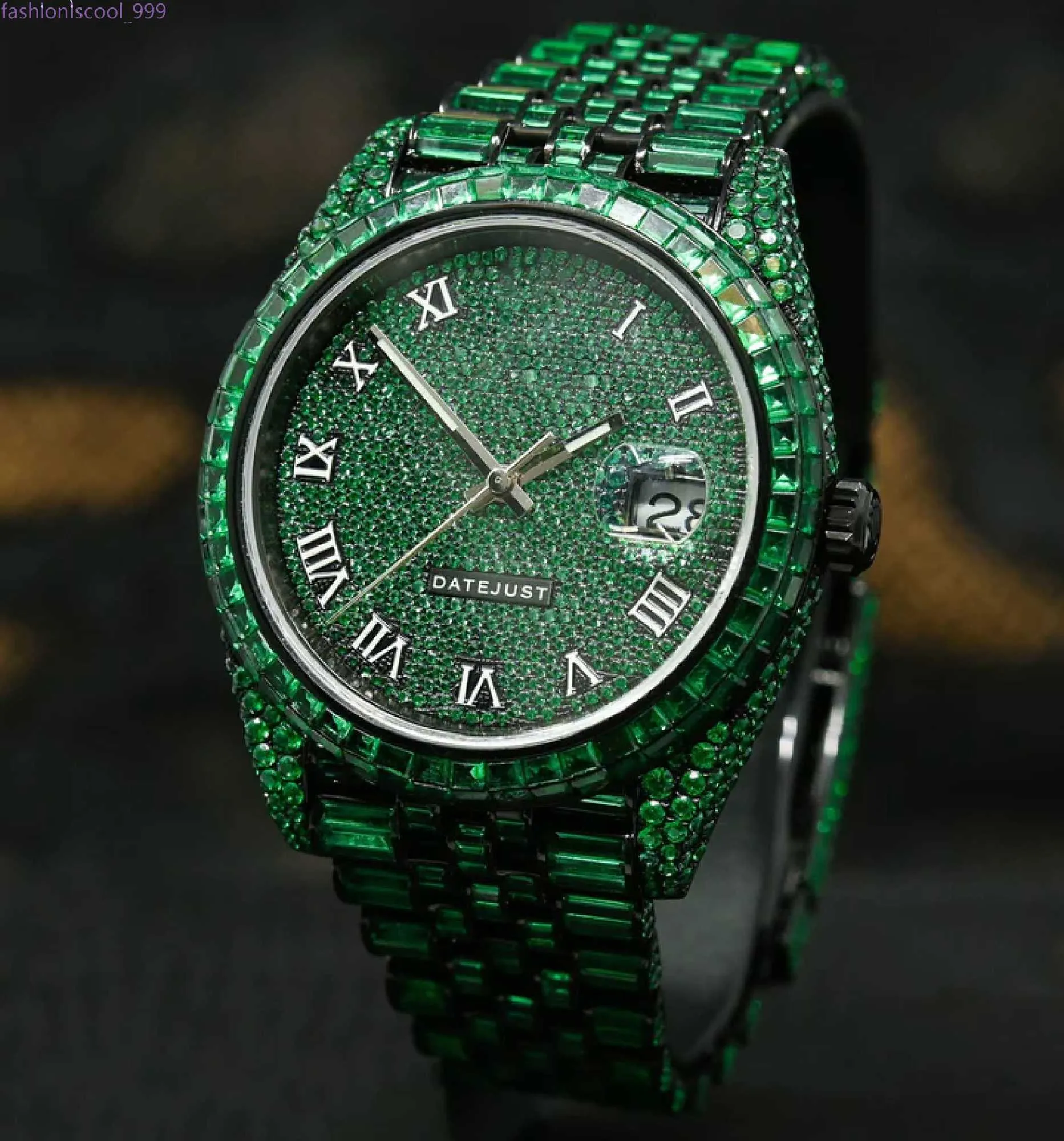 Emerald & Black Moissanite Studded Watch - Iced Out Luxury 