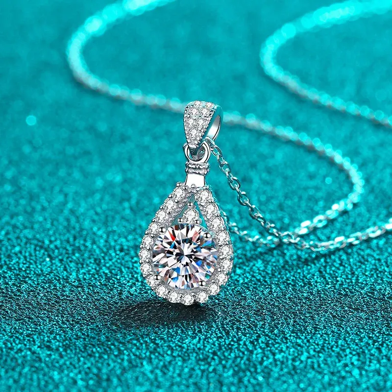 Round Cut Blue-Green Simulated Moissanite Pendant Necklace, 18" Silver Chain, Platinum Plated