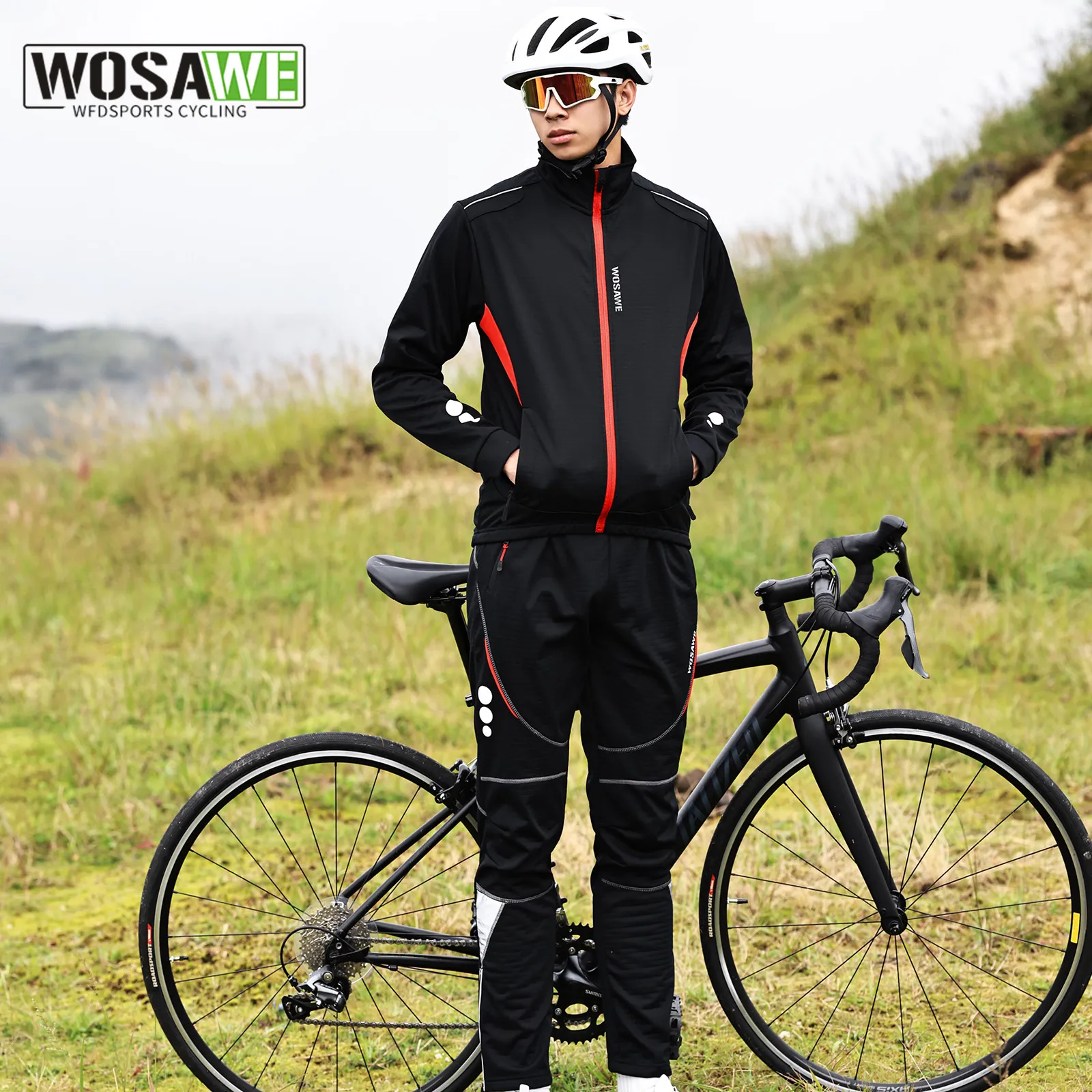 Winter Cycling Jackets Mens Clothing Set Thermal Fleece Bike Suits