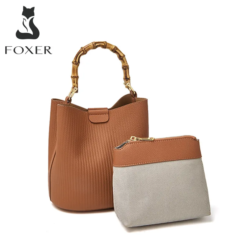 FOXER Womens Genuine Leather Bucket Tote Handbags For Women Simple Composite Shoulder Crossbody Bag With High Quality Cowhide Finish For Commuting And Everyday Use From Ddmylovely 69.46 DHgate.Com