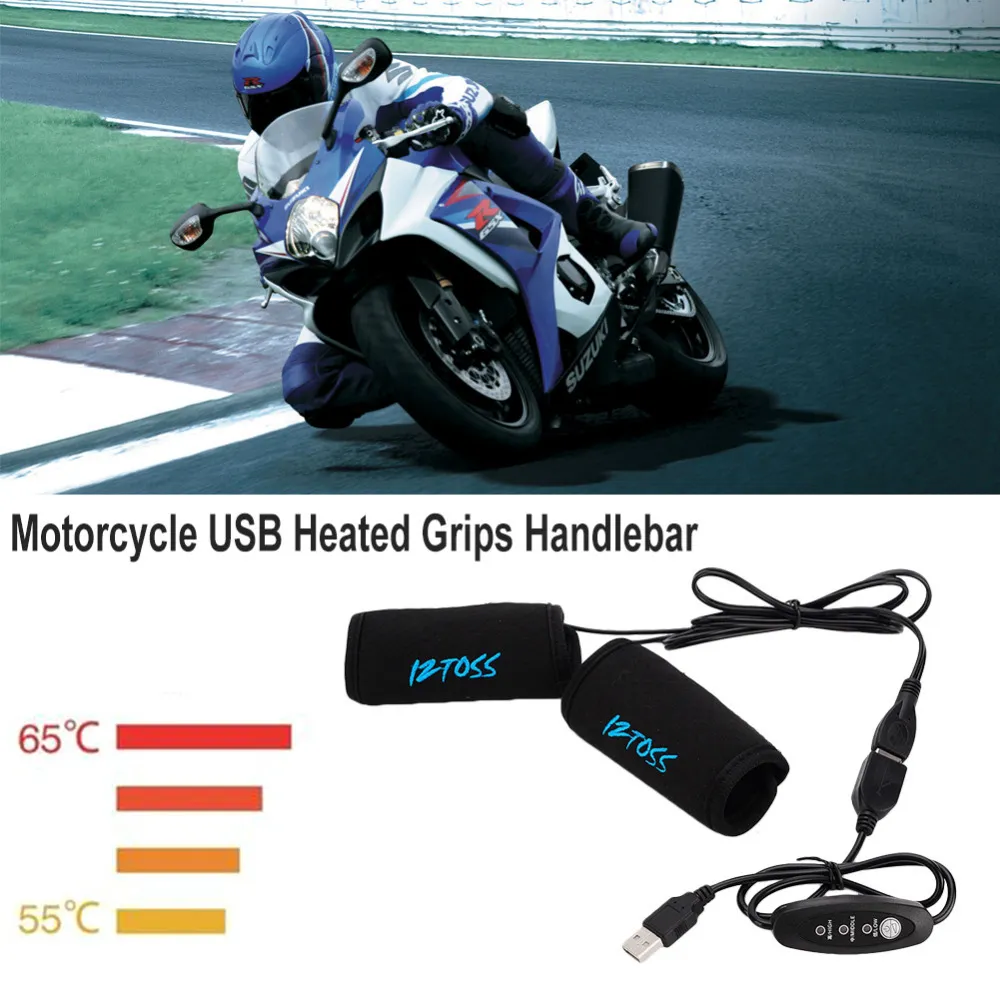 Electric Hot Hand Grips, 1 Pair 7/8 Inch 22mm Motorcycle Electric Hot Heated Warm Hand Grips Handlebar 50‑70℃ 3 Gear Temp Adjustable, Heated Handlebar Grips For Motorcycle Bike ATV