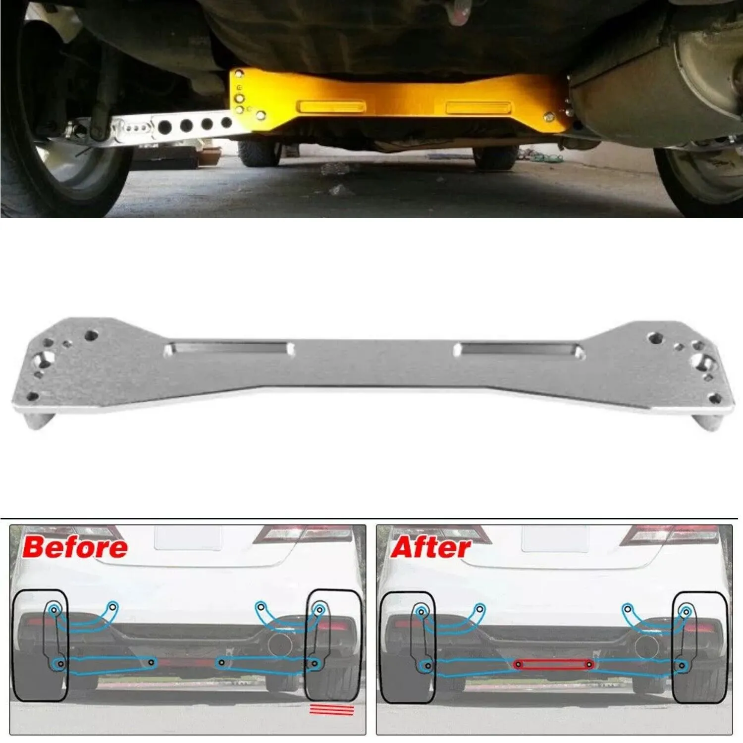BWR BILLET REAR CONTROL ARM SUBFRAME BRACE TIE BAR LCA For Honda Civic 96-00 EK