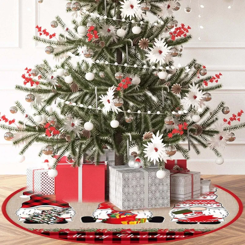 48 Inch Christmas Tree Skirt - Red & Green Plush Mat With Santa, Deer & Snowman Design, Soft & Reusable Holiday Decor For Indoor/Outdoor