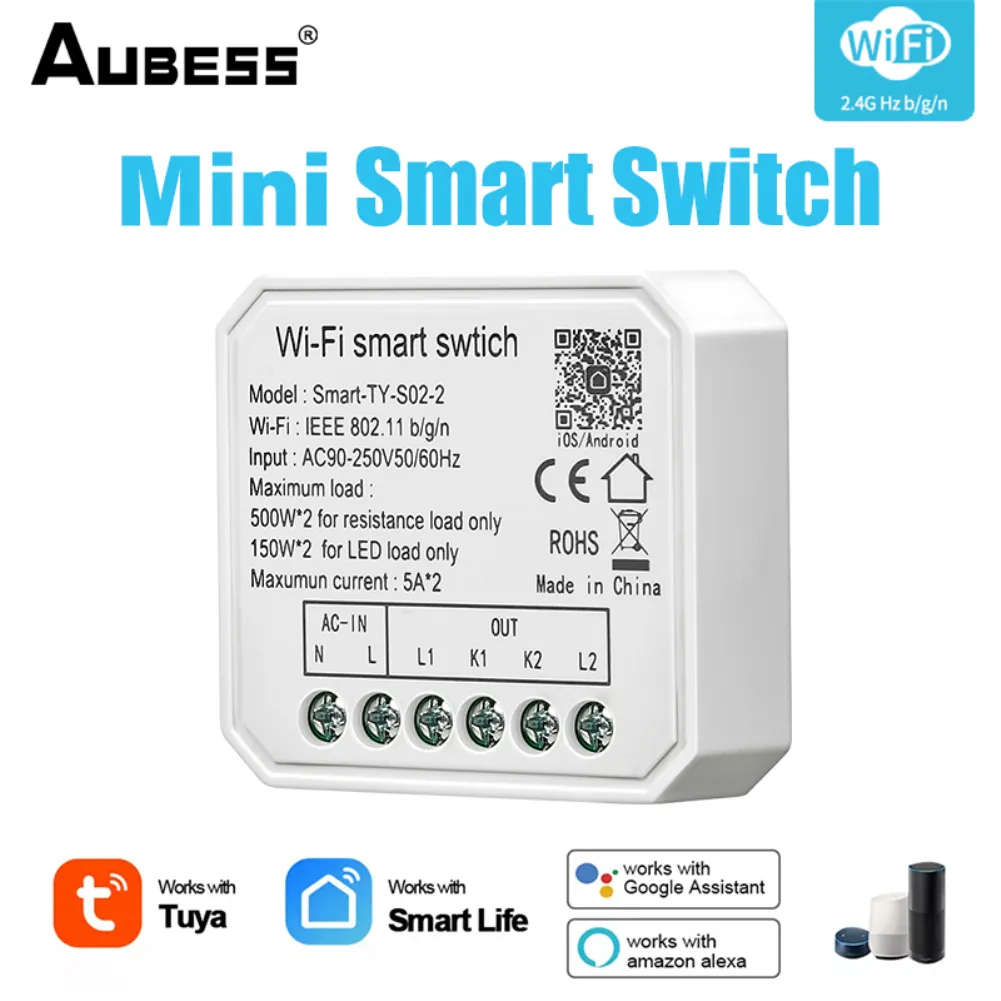 Smart Life Light Switch Module: 2 Gang WiFi Mini DIY Light Switch ...