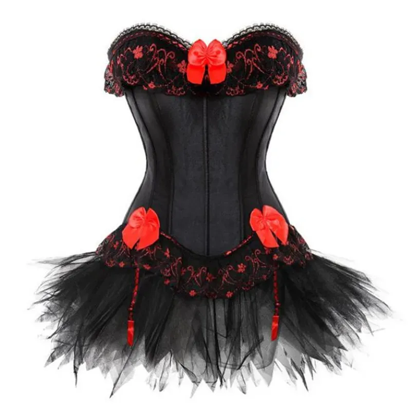 Sexy Purple Satin Purple and Black corset Dress with Tutu Skirt and Lace Detailing for Women - Plus Size Overbust Outfit