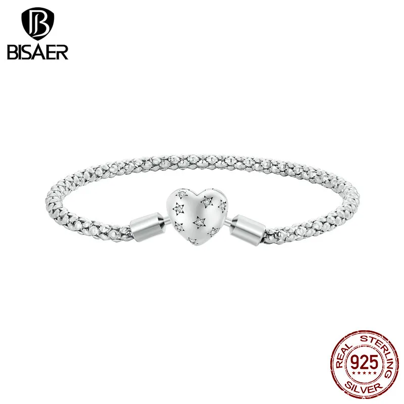 Genuine 925 Sterling Silver Love Heart Charm Bangle Bracelet - Sparkling CZ & Zircon, 17cm & 19cm