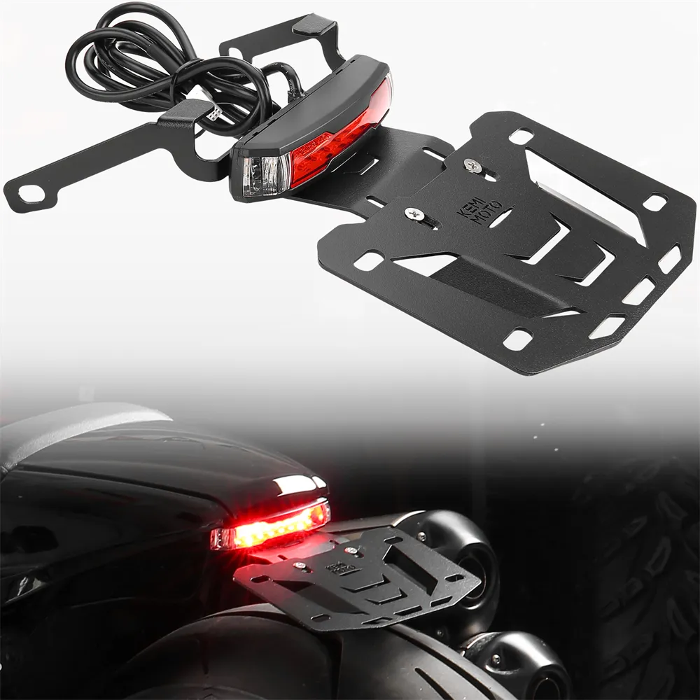 KEEPDSGN Motorcycle Side Mount License Plate Bracket With LED Brake Light – For Harley